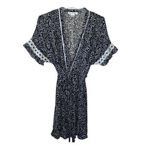 Linea Donatella Semi Sheer Black and White Belted Robe Size L/XL